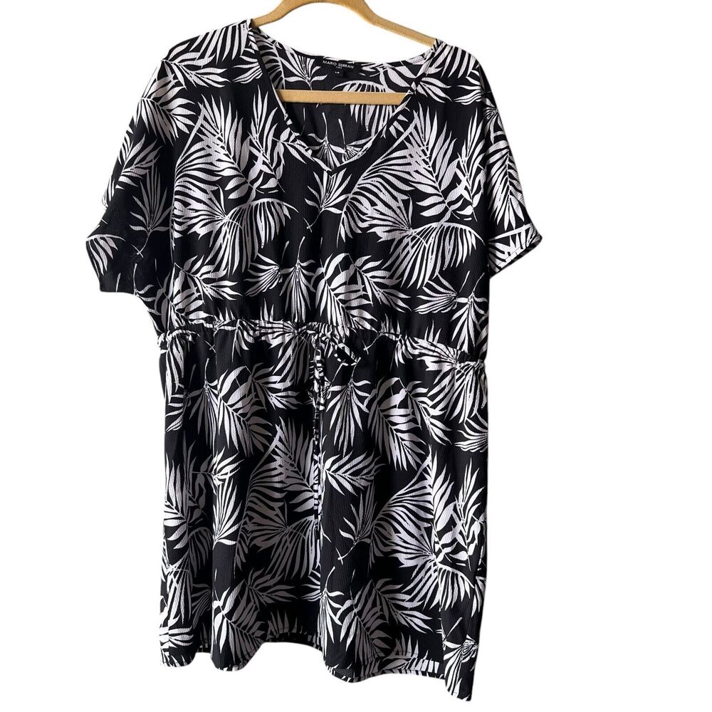Mario Serrani Black White Palm Leaves Swim Cover Up Womens Sz Large Beach Pool